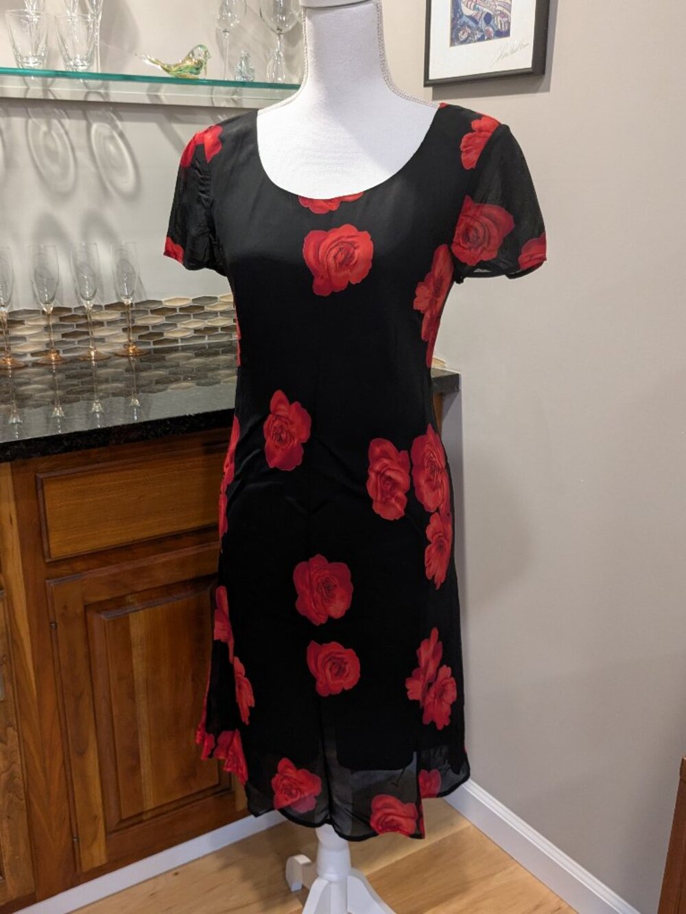 Classic Vintage Jones New York Red Rose Floral Sheath Dress Sz 6